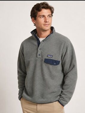 Patagonia Lightweight Synchilla Snap-T Fleece Pullover Gray Navy Men’s Medium